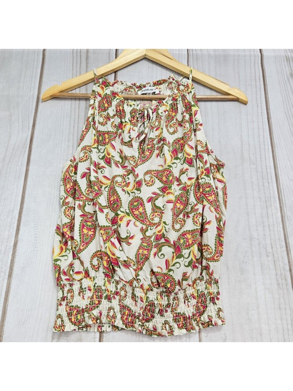 Rose Olive Womens XS Tank Blouse Paisley Floral Print Preppy Vacation Boho Sun